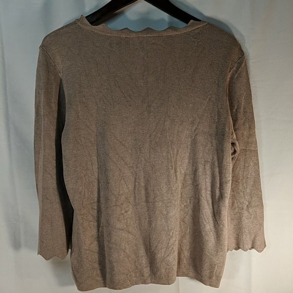 Philosophy Mauve Light Brown Scallop Hem Women's L Knit Sweater Top 3/4 Sleeve - Picture 7 of 11